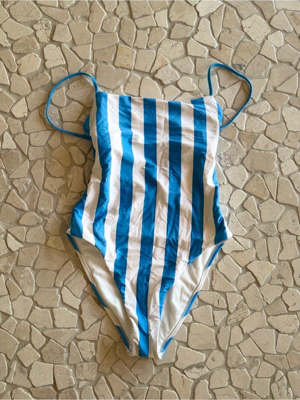 Blue and White Stripe One-Piece Swimsuit. XS